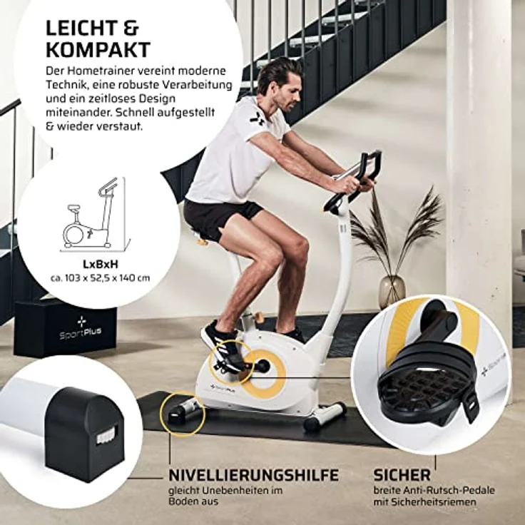 SportPlus COMPACT Heimtrainer Fahrrad, 24 Widerstandsstufen, integrierte Herzfrequenz-Messer & App kompatibel, Hometrainer – Bild 5