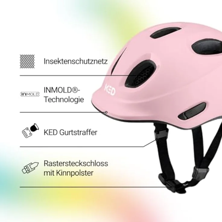 KED Meggy Spark Kinderfahrradhelm, Inmold, 360° Verstellsystem, Reflektoren, Insektenschutznetz, leicht, Dusty Rose Matt, Größe 50-55 (M) – Bild 2