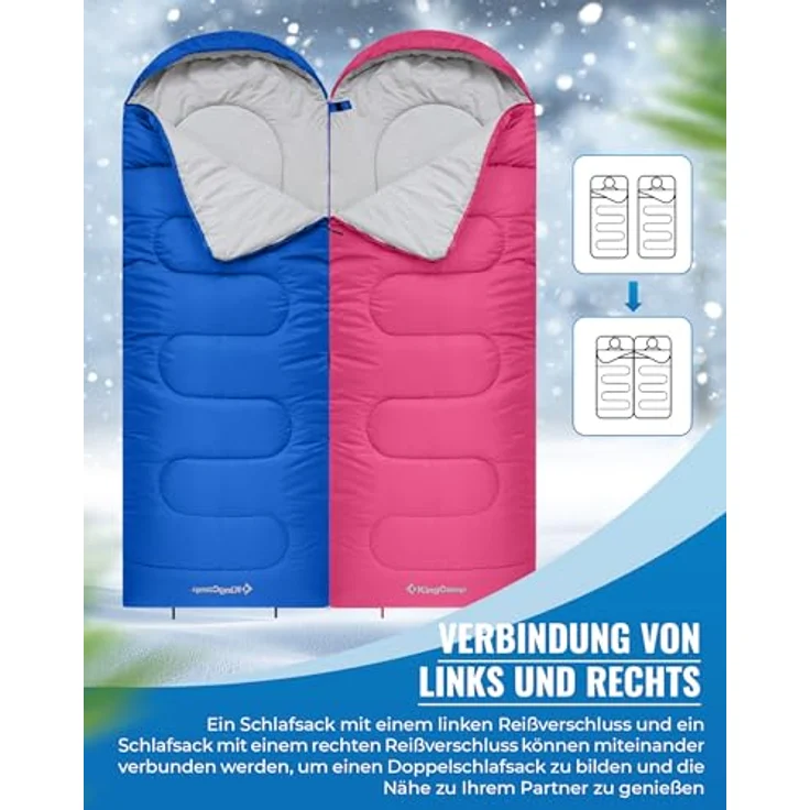 KingCamp Oasis Deckenschlafsack mit Kopfteil, Leichtgewicht für Erwachsene, 3 Jahreszeiten, blau, 220 × 75 cm, wasserabweisend, Komfortbereich 12°C - Extrem -3°C – Bild 5