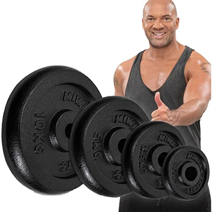 Miweba Sports Hantelscheiben Set HSG | 𝐏𝐫𝐨𝐟𝐢 Hanteln - Hantelscheibe - Hantel Scheiben - Gusseisen Gewichte - Ø 30/31 mm - Hantelset - Gewichtsscheiben - Hantelgewicht - Plates (2x 10.0 Kg) - Preisvergleich – Bild 1