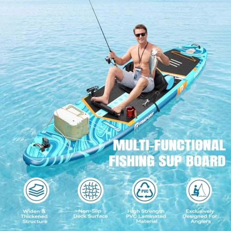 FBSPORT Aufblasbares SUP Board, Stand Up Paddling Board, 15CM dick, inkl. verstellbarem Aluminium SUP Paddel und Pumpe, Blau Orange – Bild 3
