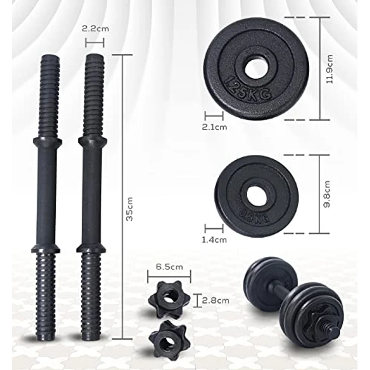 BnB Sports Bodybuilding Hantelset, verstellbare Hanteln mit Gusseisen und Vollsilbergewichten, 15 & 20 kg, Spinlock Kragen, gerändelte Stangen, inkl. transportierbarem Koffer – Bild 3
