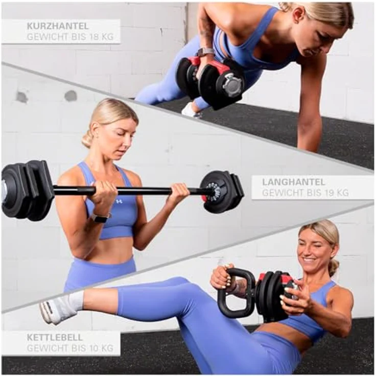 Sport-Tec 3 in 1 Multi Hantel-Set 1-19 kg, vielseitiges Hantelset für Ganzkörpertraining, platzsparend - Schwarz – Bild 2