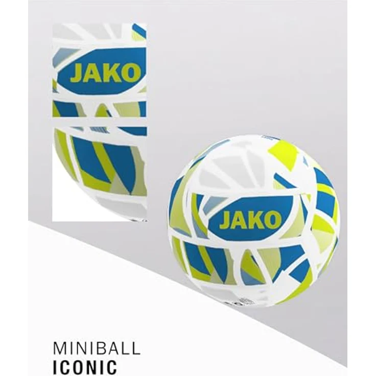 JAKO Miniball Iconic, Fußball für Kinder Größe 1, weiß/JAKO blau/Neongelb, maschinengenäht, 16-Panel-Konstruktion – Bild 3