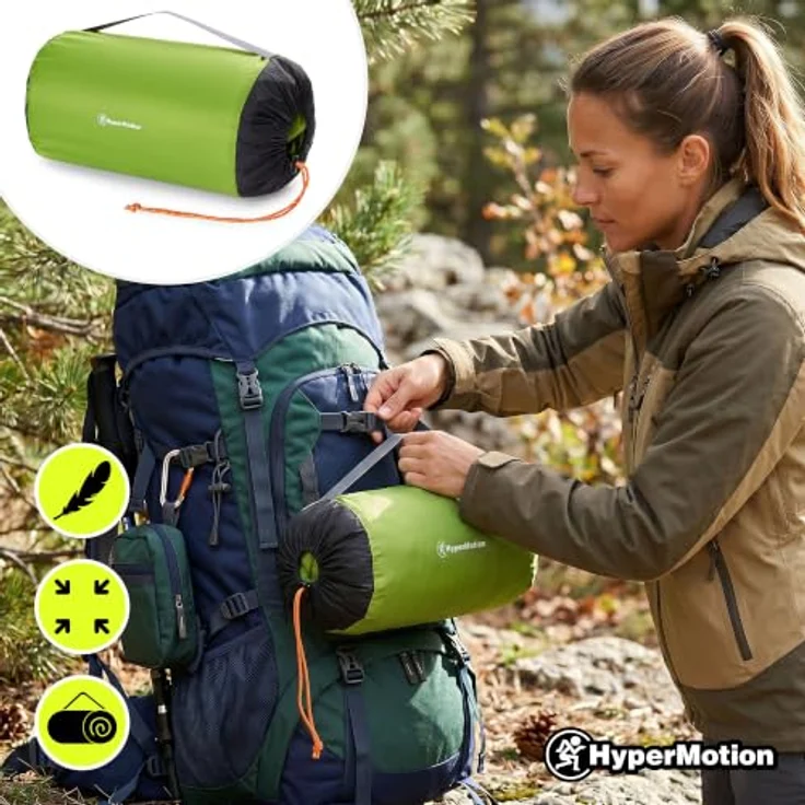 HyperMotion Campmat 2, ultraleichte Isomatte für 2 Personen, 190x120 cm, grün, mit integriertem Kopfkissen und kompaktem Packmaß – Bild 7