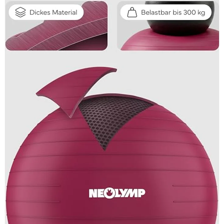 NEOLYMP Gymnastikball - Sitzball Büro ergonomisch, S Größe (Berry) - bis 300 kg belastbar, rutschfest & Anti Burst, vielseitig einsetzbar für Pilates, Yoga und Homeoffice – Bild 4