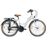 Meyako 26 Zoll Luchs "Feline" Cityrad Hollandrad Citybike Trekkingrad Damen Fahrrad Mädchenfahrrad Ekru/Weiß, Shimano 21-Gang Kettenschaltung, LED-Lichtanlage