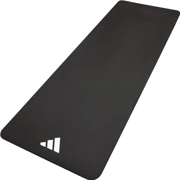 adidas Yogamatte, 8 mm, Schwarz - Dämpfende Matte für Yoga und Pilates, rutschfeste Oberfläche, leicht und rollbar