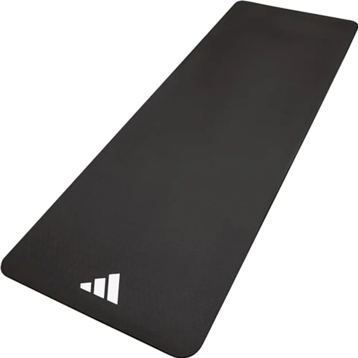 adidas Yogamatte, 8 mm, Schwarz - Dämpfende Matte für Yoga und Pilates, rutschfeste Oberfläche, leicht und rollbar – Bild 1