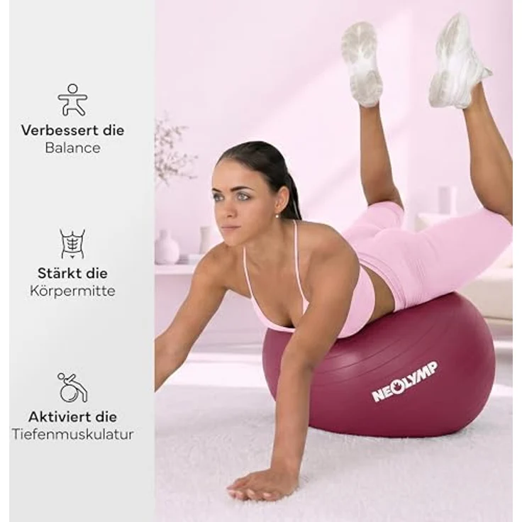 NEOLYMP Gymnastikball - Sitzball Büro ergonomisch, S Größe (Berry) - bis 300 kg belastbar, rutschfest & Anti Burst, vielseitig einsetzbar für Pilates, Yoga und Homeoffice – Bild 5