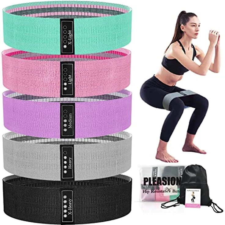 PLEASION Widerstandsbänder 5er Set, rutschfeste Stoffbänder für Krafttraining und Muskelaufbau, Gymnastikbänder für Yoga und Pilates – Bild 4