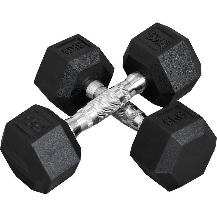 HOMCOM Hantel Kurzhantel 2er Set in Hexagon Form, schwarzes Metall- und Gummikonstruktion