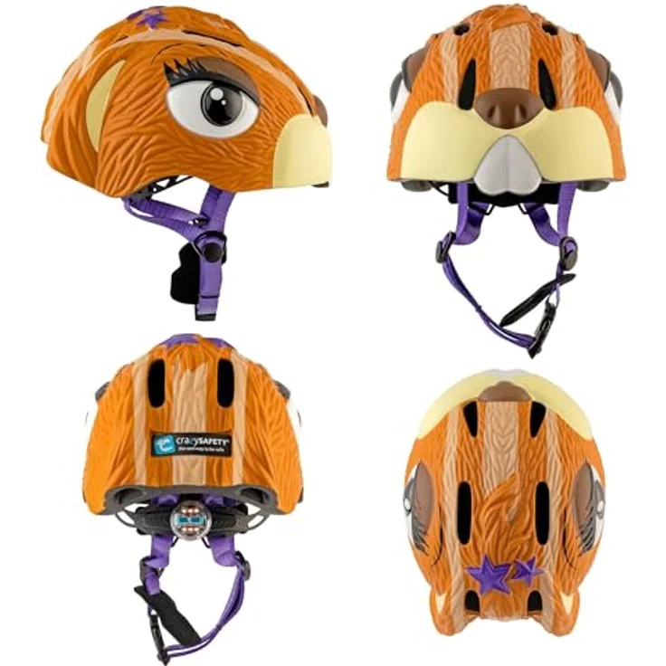 Crazy Safety Kinder Fahrradhelm Eichhörnchen Braun, verstellbarer 3D Tierhelm für Kinder 2-7 Jahre, mit LED-Rücklicht und 6 Belüftungsöffnungen, geeignet für Fahrrad, Skateboard und Inlineskates, Größe 49-55 cm – Bild 5