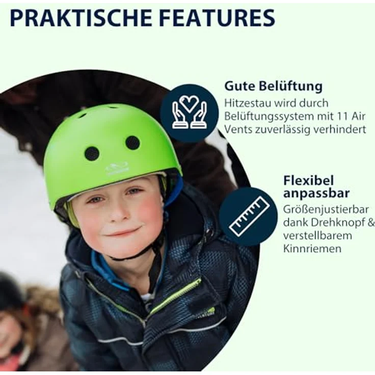 HUDORA Skaterhelm, Skateboard-Helm für Kinder, Jugendliche und Erwachsene, robust und sicher, hochwertige Belüftung, grün, Gr. 51-55 – Bild 4
