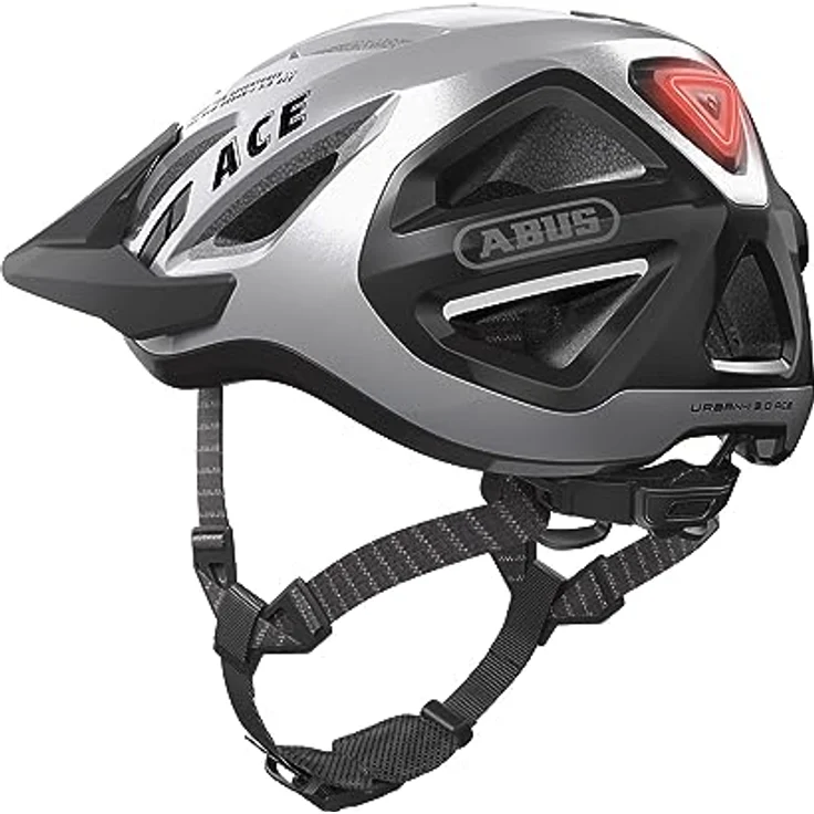 Abus Urban-I 3.0 ACE, Velohelm (56 - 61 cm) mit TriVider Gurtsystem, großer Schirm und USB wiederaufladbarem LED-Rücklicht – Bild 6