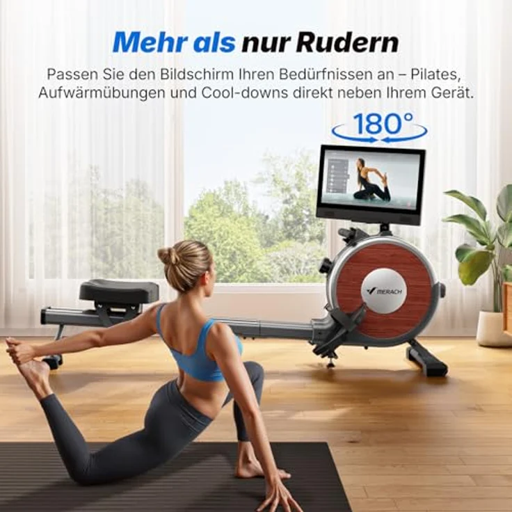 MERACH Rudergerät mit 15,6-Zoll-HD-Drehbildschirm, magnetisches Widerstandssystem, Bluetooth-Konnektivität, stabil bis 158 kg – Bild 4