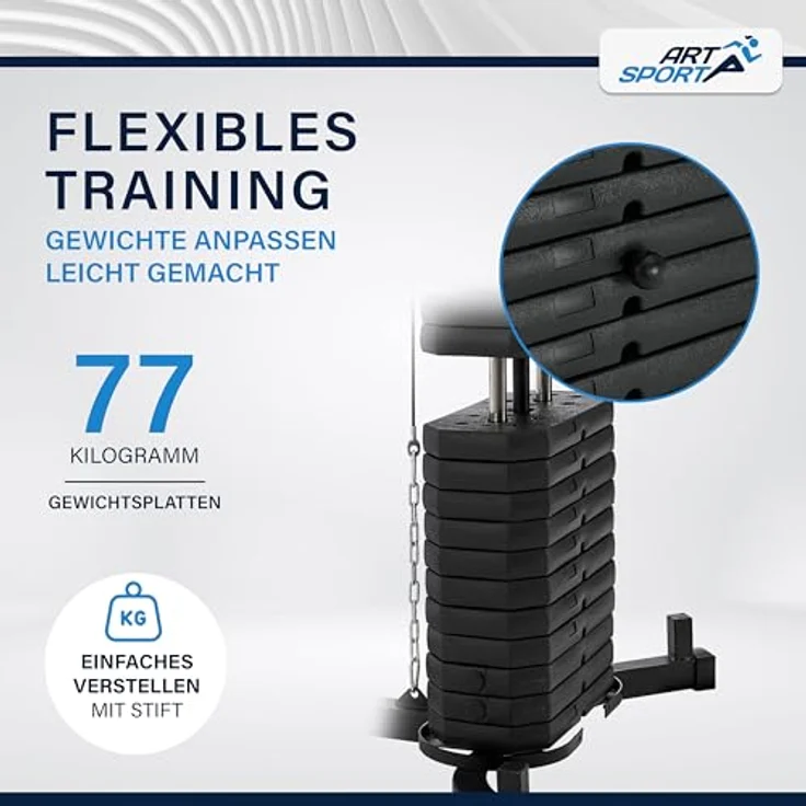 ArtSport Kraftstation ProfiGym 3000 mit 14 Gewichten, 77 kg - Bizeps, Lattzug, Butterfly, Brust- & Beinpresse - Fitnessstation für Zuhause - Schwarz – Bild 5
