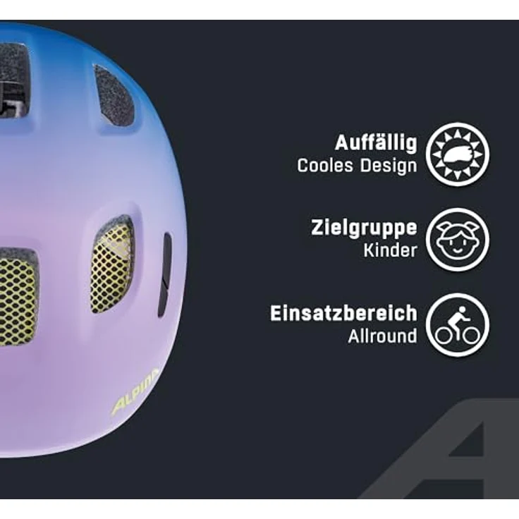 ALPINA Ximo 2 L.E. Kinderfahrradhelm, leichter und bruchfester Helm mit optionalem LED-Licht, Fading Purple matt, 47-51, 360°-Fitsystem, integriertes Fliegengitter, reflektierendes Ximo-Logo – Bild 3