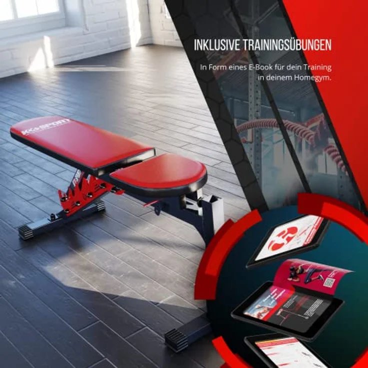 K-Sport: Trainingsbank verstellbar (beidseitig) für Kurz & Langhanteltraining I Kraftstation zum effektiven Muskeltraining, inkl. E-Book – Bild 4