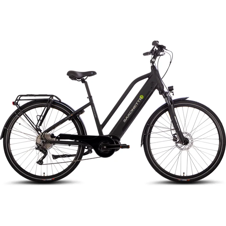 SAXONETTE E-Trekkingbike Premium Sport, Mittelmotor 522Wh Akku, Pedelec, Elektrofahrrad (Trapez Rahmenhöhe 45cm, Schwarz)
