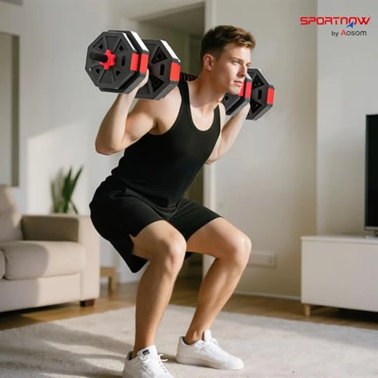 SPORTNOW 6-in-1 Hantelset, verstellbar bis 15 KG, Multifunktionsdesign mit Kurzhanteln und Langhantel, inklusive Verbindungsrohr und Sternverschlüssen für Krafttraining Zuhause – Bild 2