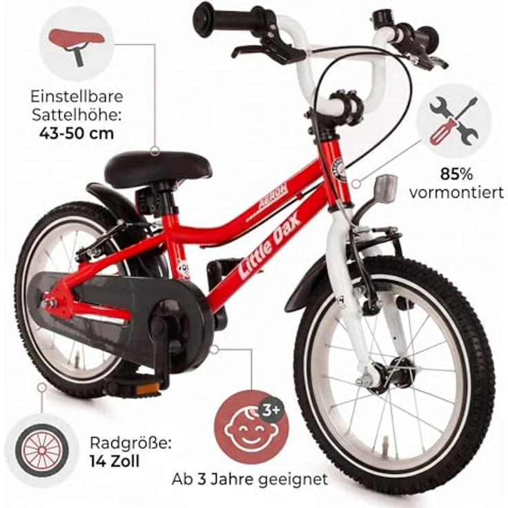 Bachtenkirch Little-Dax AERON Kinderfahrrad, 1 Gang, mit V-Brakes, leicht und sicher, rot/blau/silber – Bild 2