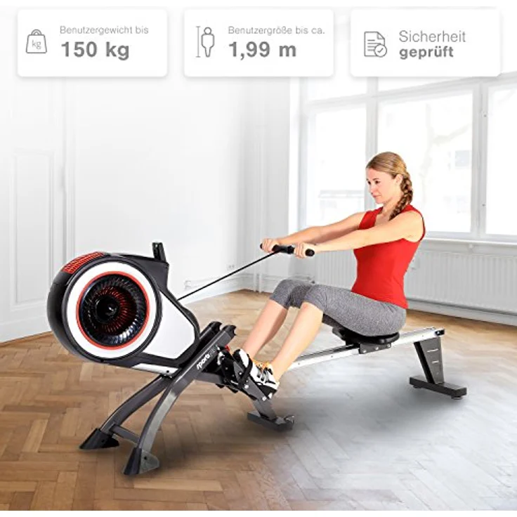 SportPlus | Rudergerät für zuhause mit Luftwiderstand (8 Stufen), App-Kompatibel, leise & flüssig trainieren, Sicherheit geprüft bis 150 kg – Bild 2
