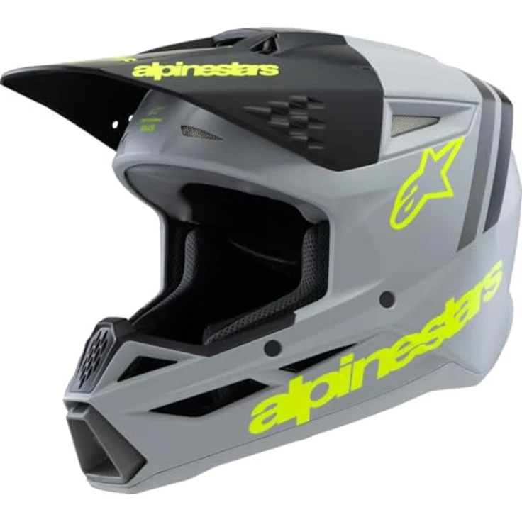 Alpinestars SM3 Radium Jugend Motocross Helm, grau/gelb matt, leichte thermo-injizierte Aussenschale, optimale Stossdämpfung, für Enduro und Cross – Bild 2