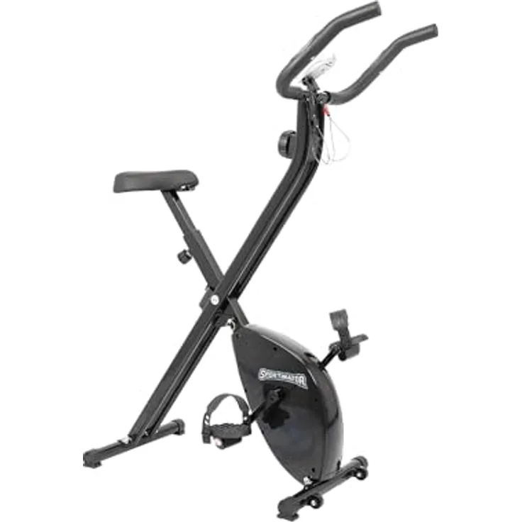 SPORTINATOR® X-Bike faltbarer Heimtrainer mit Computerfunktionen: Geschwindigkeit-, Zeit-, Distanz-, Kalorien- und Pulsmessung, breiter, gepolsterter Sattel (schwarz)