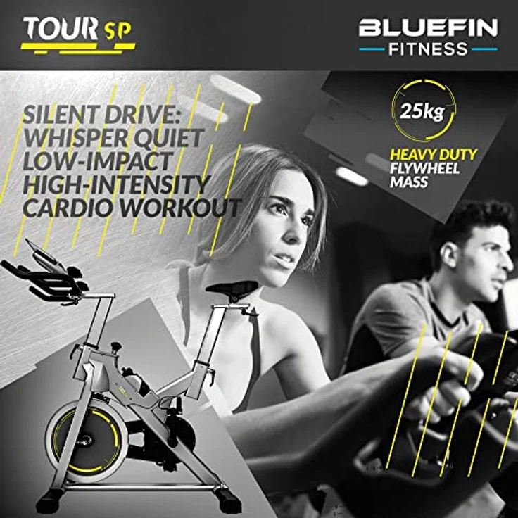 Bluefin Fitness Tour SP Hometrainer Bike | Heimtrainer SP Speed Fahrrad Trainingsfahrrad | Kinomap Smartphone App - Live Video Coaching & Training | Bluetooth | Schwarz & Grau Silber – Bild 3