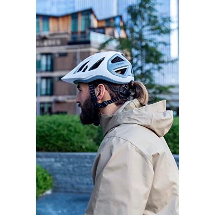 ABUS Stadthelm Urban-I 3.0 ACE - sportlicher Fahrradhelm mit LED-Rücklicht, verlängertem Schirm und Magnetverschluss - Weiß, Größe S – Bild 2