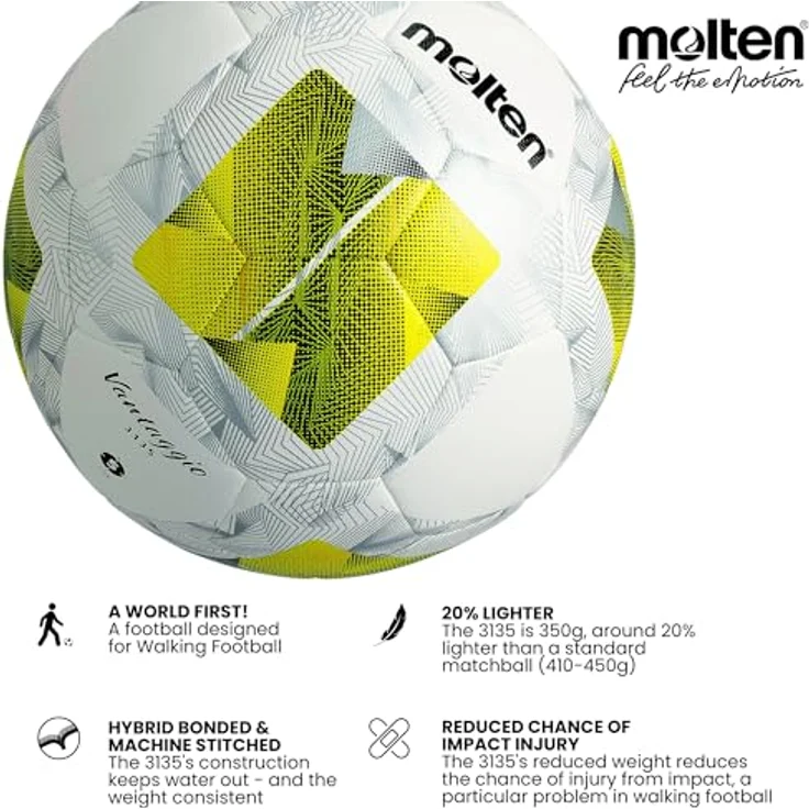 Molten Fussball Lightball Gr. 5, gelb/weiß, 350 g, strapazierfähiges PU für Jugendtraining, verbesserte Dämpfungsschicht – Bild 2