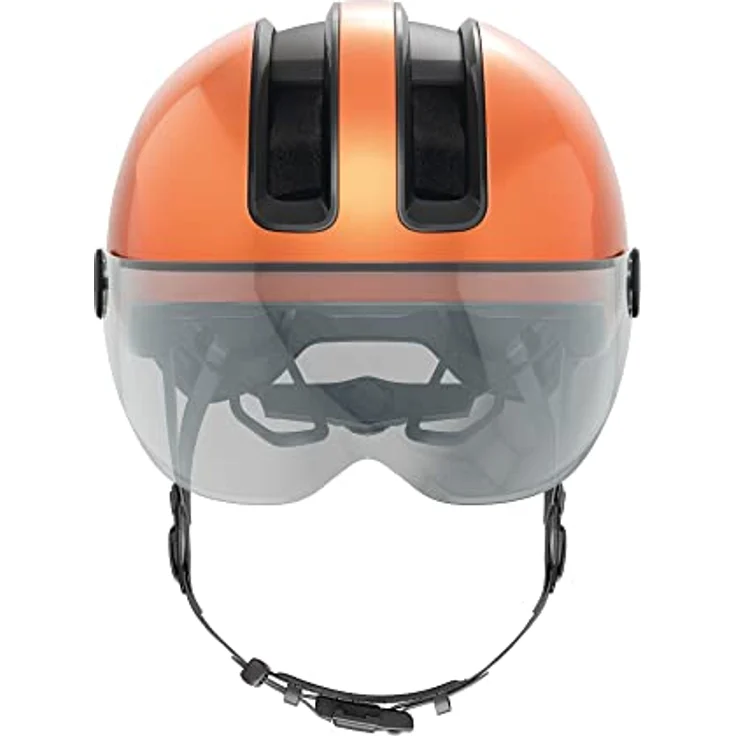 ABUS Stadthelm HUD-Y ACE, stylischer Fahrradhelm mit Visier und aufladbarem LED-Rücklicht, für Damen und Herren, orange, Größe S – Bild 3