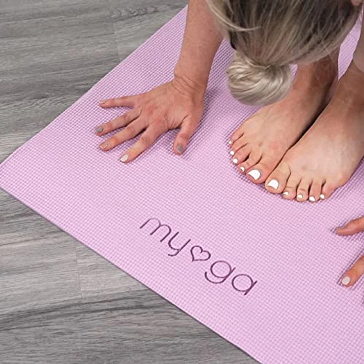 Myga Einsteiger-Yogamatte, rutschfest & leicht zu tragen, 4 mm dick, 173 cm x 61 cm, Flieder – Bild 2