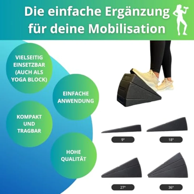 Barbara Klein Yogablock Wadendehner 3er Set, Yoga Block mit 3 Neigungswinkel (8,5° und 17°) für gesunde Körperhaltung und Flexibilität – Bild 4