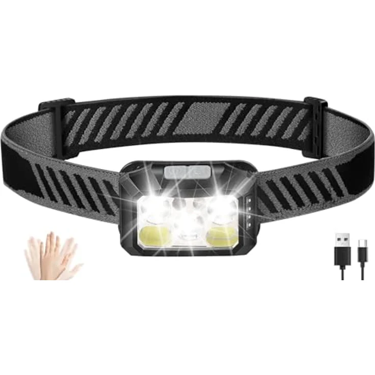 Diboniur Stirnlampe LED, wiederaufladbar, 10 Lichtmodi, IPX5, mit USB-C-Ladefunktion und stufenloser Dimmerfunktion – Bild 1
