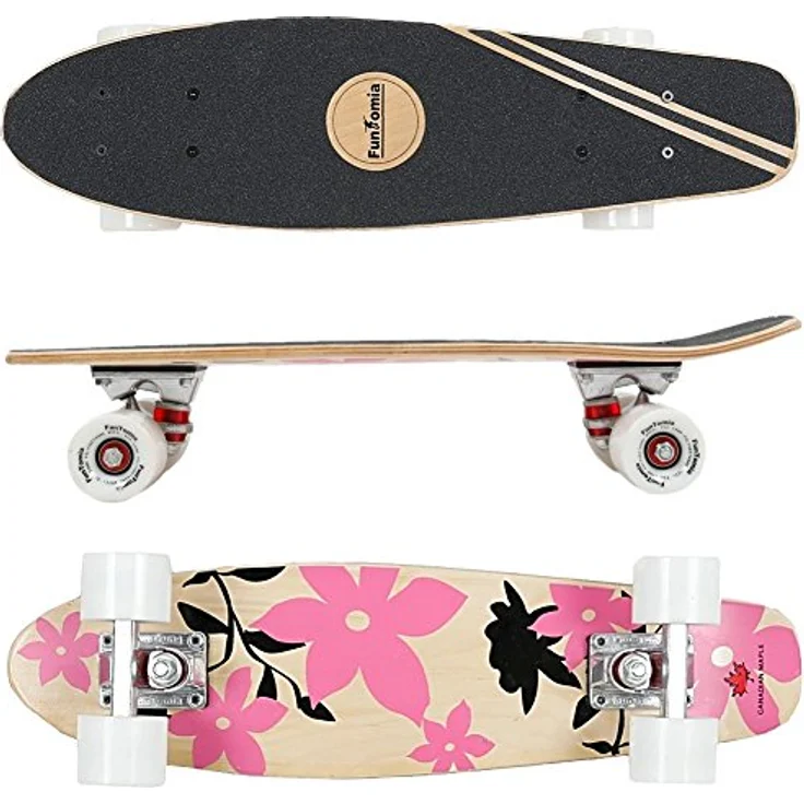 FunTomia Mini-Board Cruiser Skateboard 57cm aus 7-lagigem kanadischem Ahornholz mit ABEC-9 Kugellager, wahlweise mit oder ohne LED Rollen – Bild 1