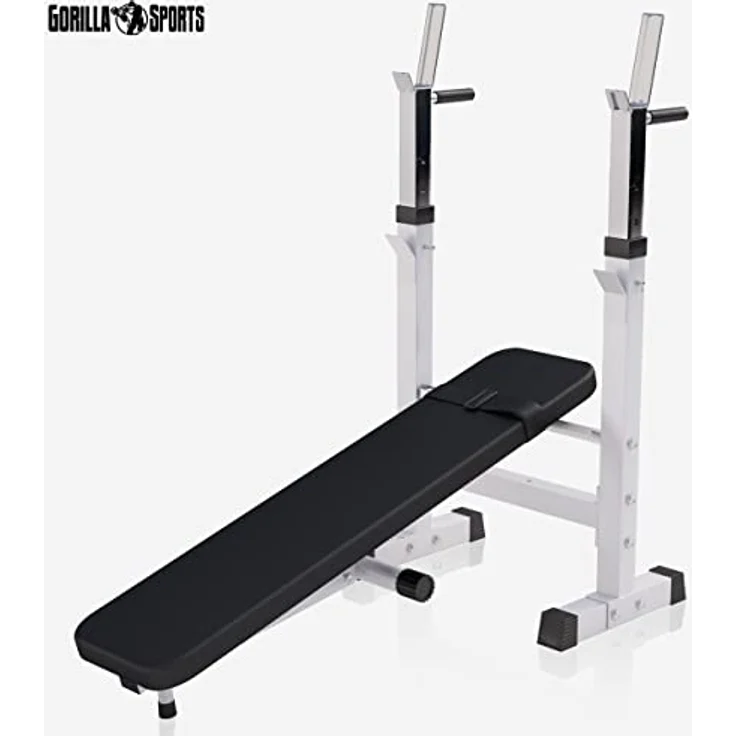GORILLA SPORTS® Hantelbank mit Ablage - Dip-Station, Verstellbare Höhe und Neigungswinkel, Klappbar, bis 200 kg, Schwarz oder Weiß - Drückerbank, Flachbank, Multifunktion, Trainingsbank – Bild 2