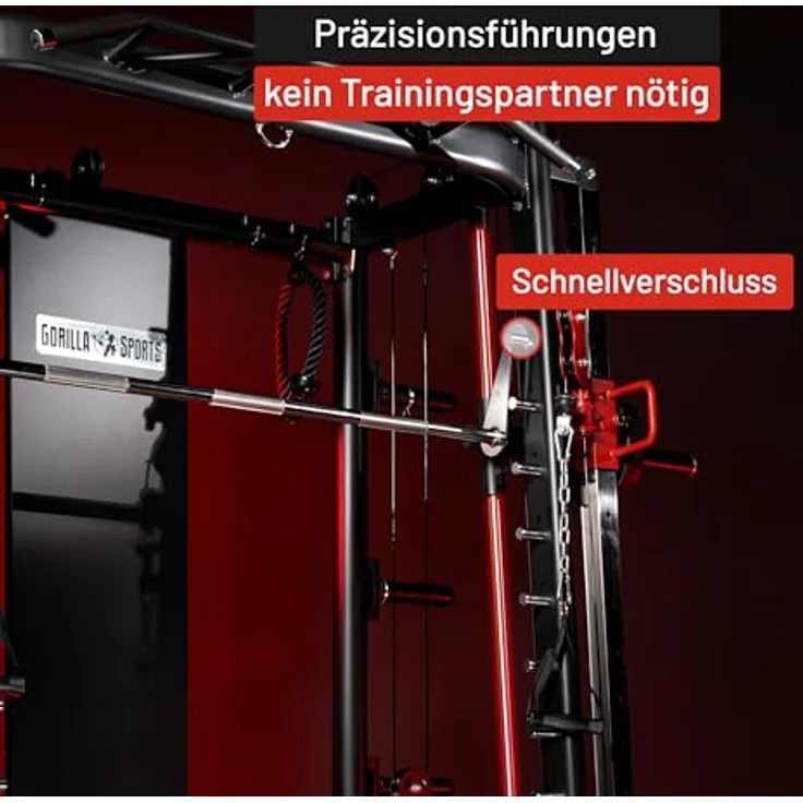 GORILLA SPORTS Kraftstation Power Rack Smith Machine - Multifunktionales Heimfitnessgerät, hohe Belastbarkeit, robustes Design, schwarz – Bild 8