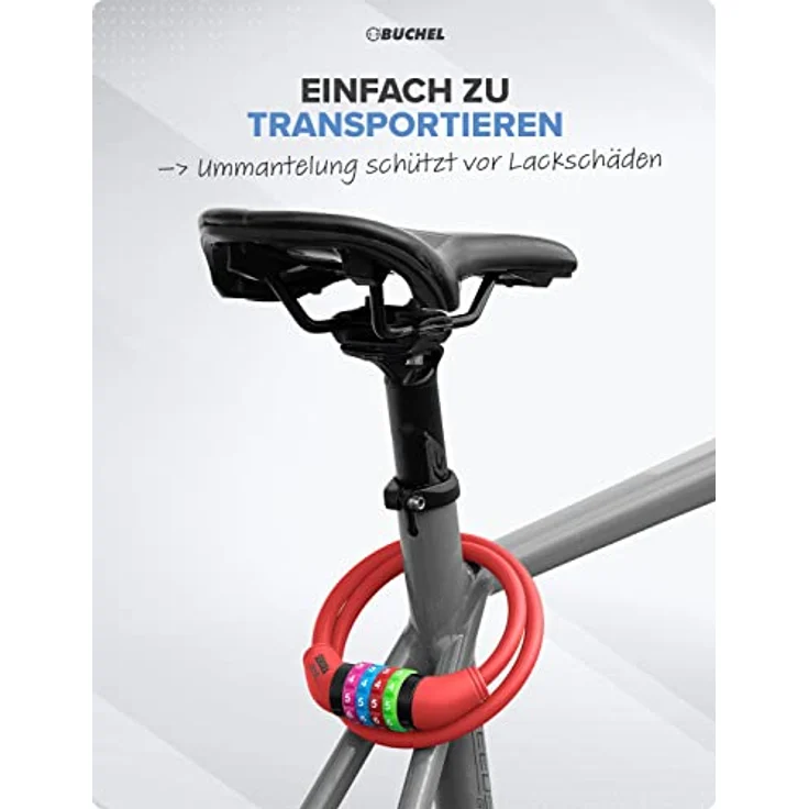 Büchel Sekura Kinder Fahrradschloss, farbenfrohes Zahlenschloss ohne Schlüssel mit Halterung, Rot, über 10.000 individuelle Kombinationen – Bild 4