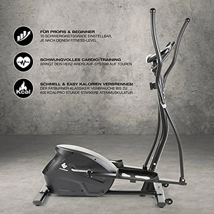 FitEngine Crosstrainer | 10 Schwierigkeitsstufen und extra großes Display mit extra Halterung für Tablet und Smartphone | Pulssensoren in den Griffen | Rutschfeste Pedale [belastbar bis 150 kg] – Bild 4