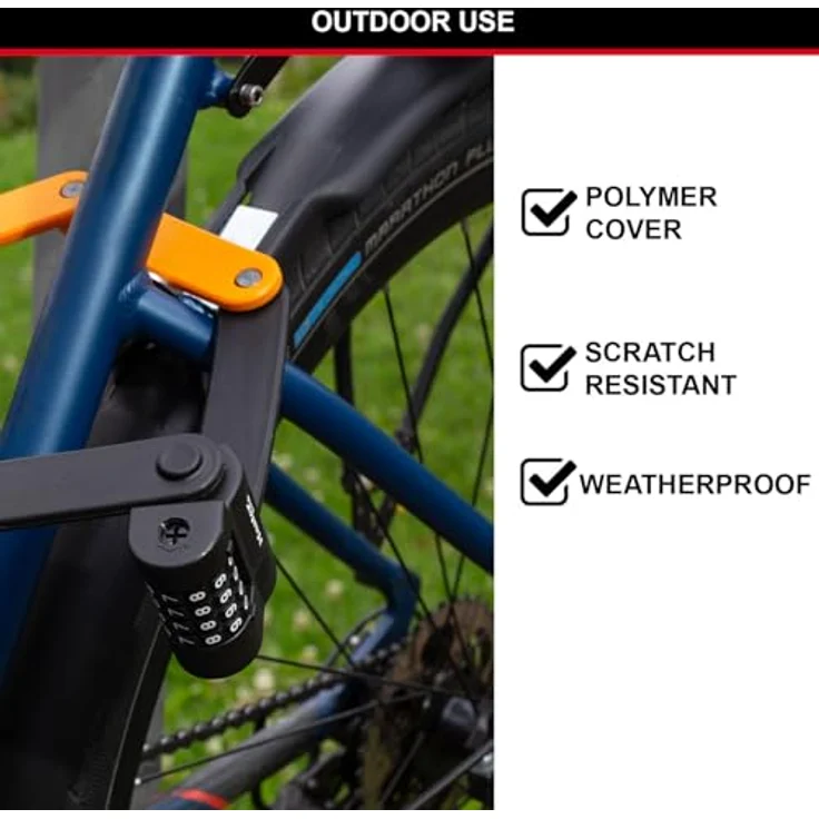 Master Lock 8336EURDPRO, Faltverschluss Veloschloss mit 4-stelligem Kombinationsschloss, 80 cm, gehärteter Stahl mit Polymerbeschichtung – Bild 4