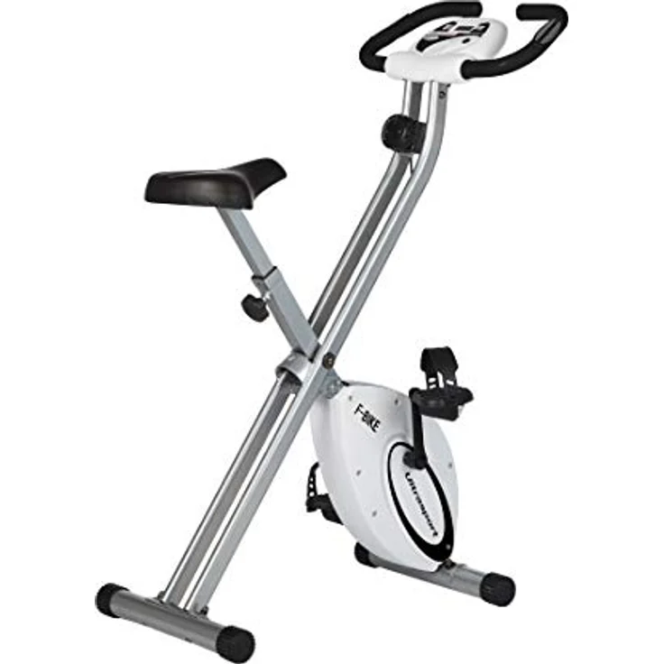 Ultrasport F-Bike, F-Rider Basics, Fahrradtrainer, Fitnessfahrrad LCD Trainingscomputer, Klappbarer Hometrainer, Max. Benutzergwicht 110 kg, Pulsmessung, 8 Widerstandsstufen, Trimmrad, Weiß/Silber – Bild 1