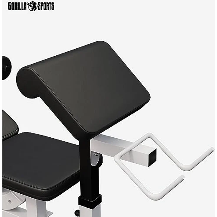 GORILLA SPORTS® Kraftstation Universal - Trainingsbank mit Latzugturm, Butterfly, Beincurler, Weiss – Bild 4