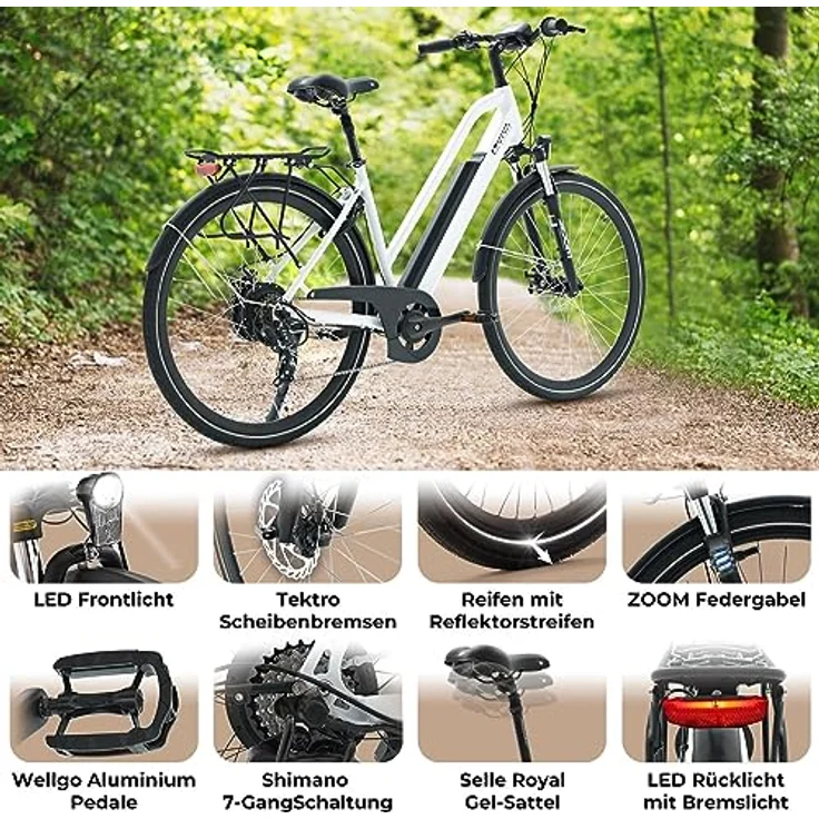 AsVIVA E-Bike CityBike B15_FBA in Weiß, Elektrofahrrad mit extra starkem Akku und Hinterradmotor, Damen & Herren Trekking E-Bike mit LCD Display – Bild 4