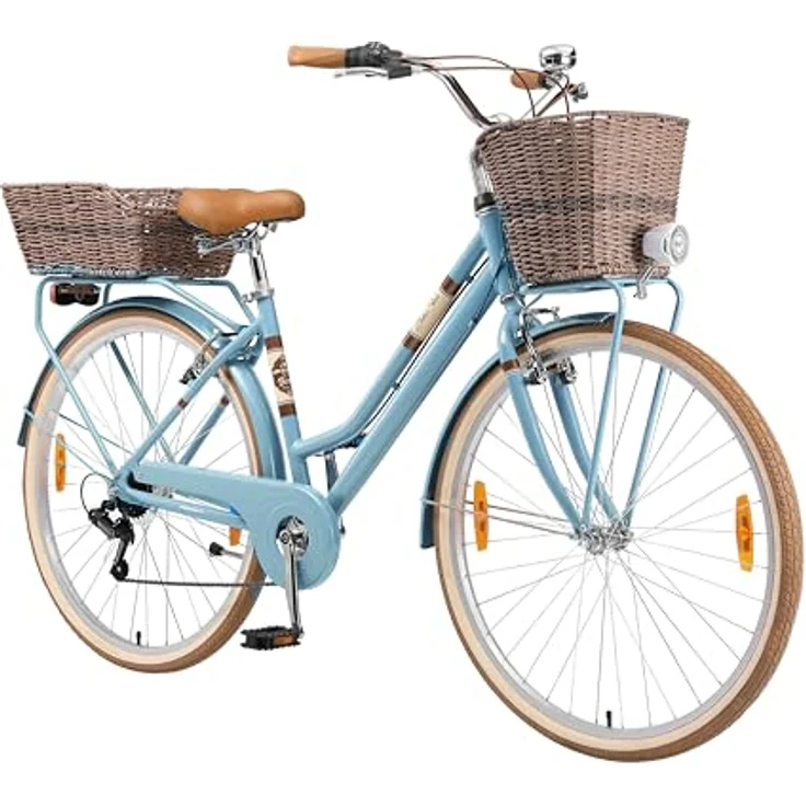 BIKESTAR Alu City Stadt Fahrrad 28 Zoll | 18 Zoll Rahmen, 7 Gang Shimano Damen  Rad, Hollandrad Retro Bike mit V-Bremse und Gepcktrger | Blau: Tests,  Infos & Preisvergleich