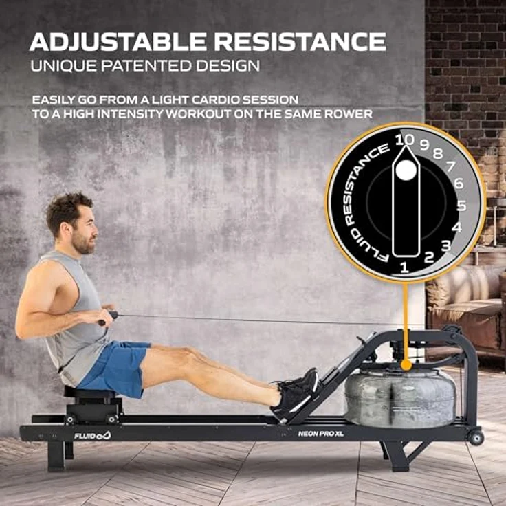 Fluid Rower Rudergerät Neon Pro XL, Rudergerät mit Twin-Tank-Technologie und Stahlrahmen, schwarz – Bild 3