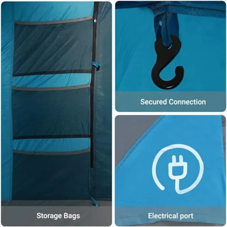 vidaXL Tunnel Familienzelt 8 Personen, wasserdichtes Campingzelt mit Steckverbindungssystem und E-Anschluss, blau, 185T Polyester – Bild 5