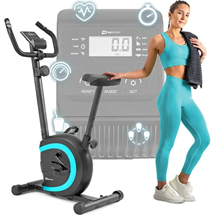 Hop-Sport HS-015H Heimtrainer Fahrrad für Zuhause - kompaktes Fitnessbike ideal für Senioren - Fitnessfahhrad mit Trainingscomputer für EIN max. Nutzergewicht von 120kg Türkis