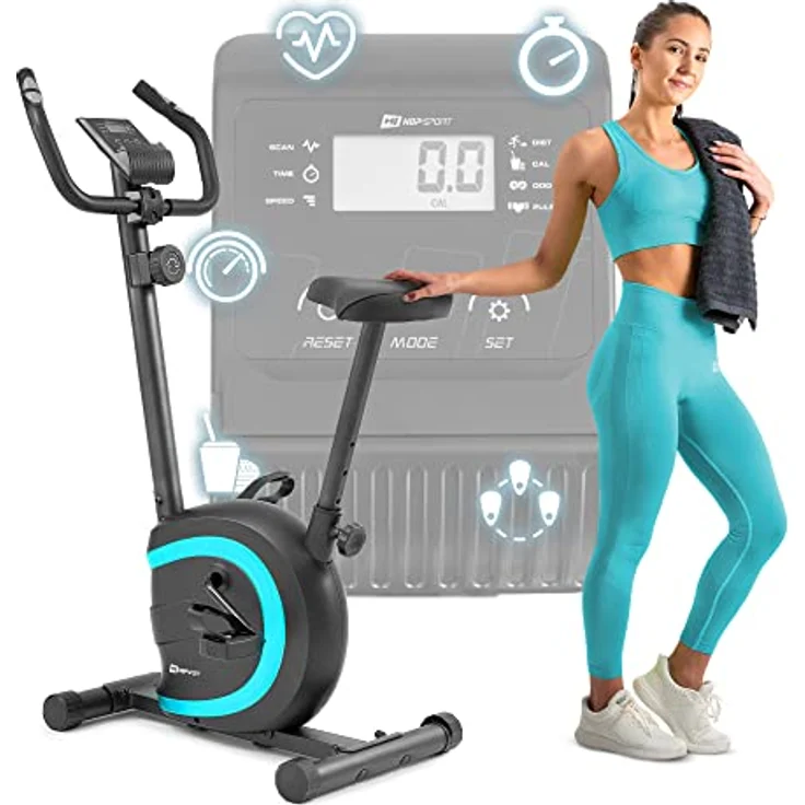 Hop-Sport HS-015H Heimtrainer Fahrrad für Zuhause - kompaktes Fitnessbike ideal für Senioren - Fitnessfahhrad mit Trainingscomputer für EIN max. Nutzergewicht von 120kg Türkis – Bild 1